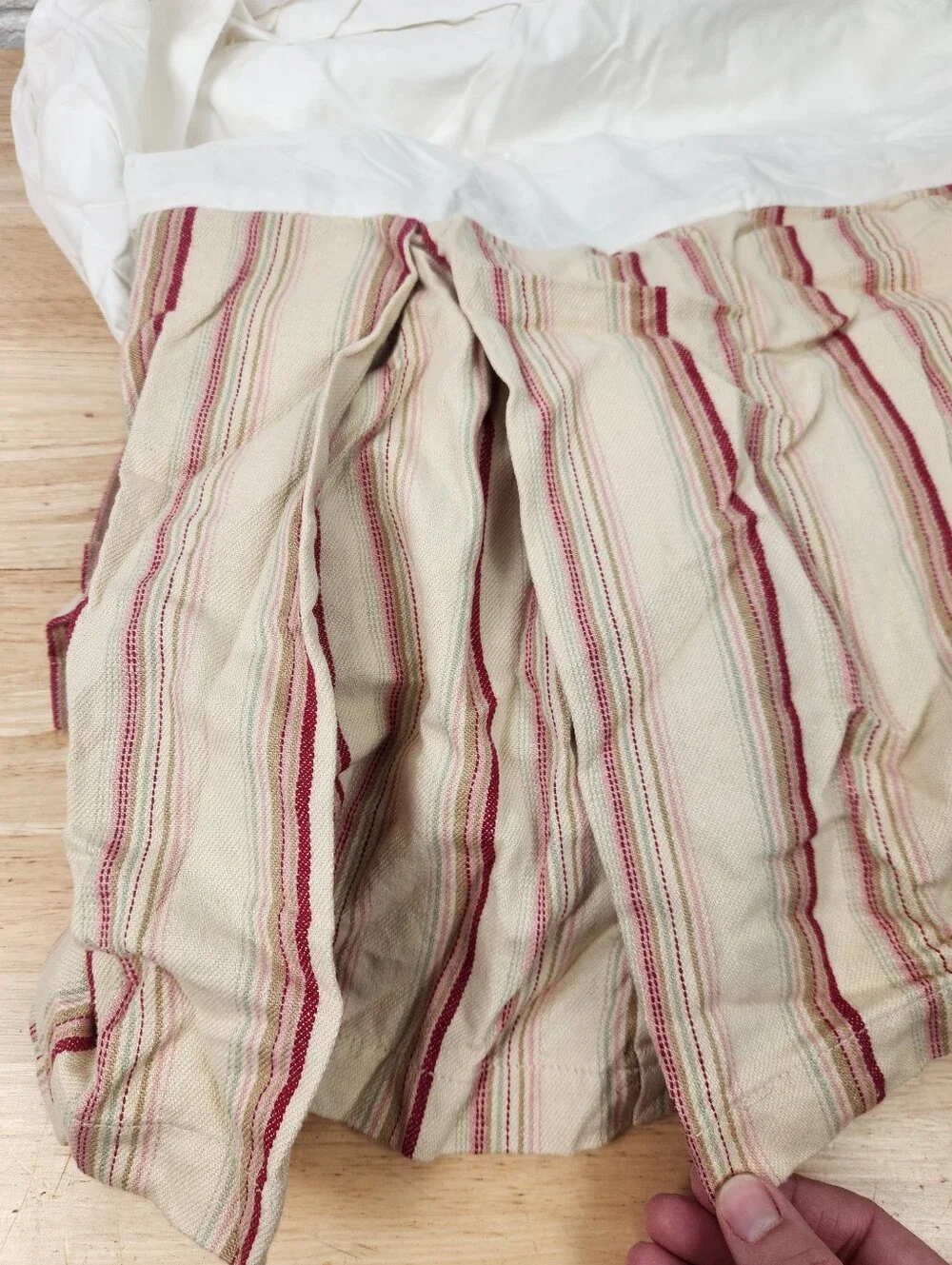 Pottery Barn Queen Bed Skirt Linen Blend Farmhouse Stripe French Country Cottage